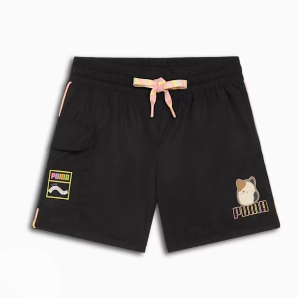 3/35$ Puma X Squismallow Kids Black Shorts with Fun Graphics XS 6 Years